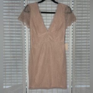 Superdown Pink Lace Mini Dress Deep V Fitted Short Sleeve NWT Size M